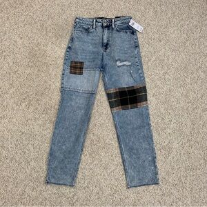 NWT Hollister Flannel Patchwork Mom Jeans